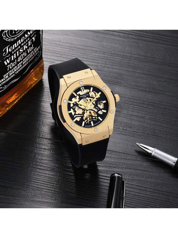 CASIRUI 1 pieza Reloj de negocios casual automático y mecánico con esfera hueca,