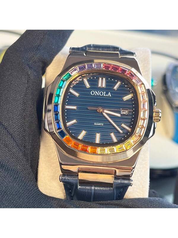 Reloj de cuarzo elegante y de moda para hombres con función de calendario, decor